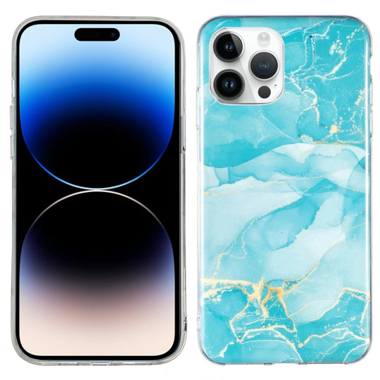 For iPhone 14 Pro IMD Marble TPU Phone Case(Green)