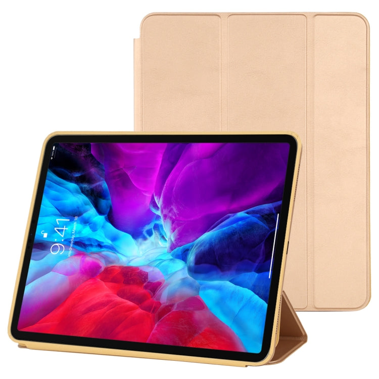 For iPad Pro 12.9 inch (2020/2021) 3-fold Horizontal Flip Smart Leather Tablet Case with Sleep / Wake-up Function & Holder(Gold) - iPad Pro 12.9 (2022/2021) Cases by buy2fix | Online Shopping UK | buy2fix