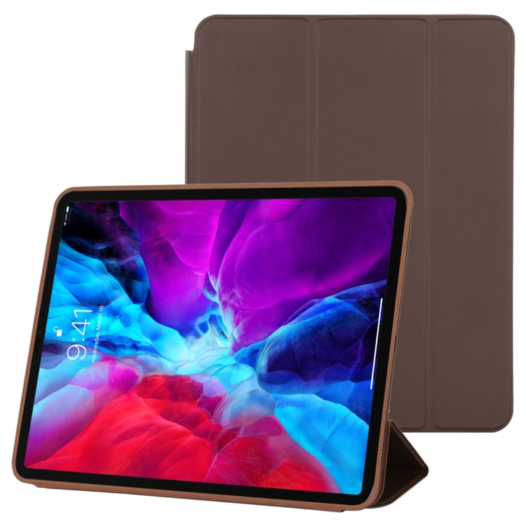For iPad Pro 12.9 inch (2020/2021) 3-fold Horizontal Flip Smart Leather Tablet Case with Sleep / Wake-up Function & Holder(Brown) - iPad Pro 12.9 (2022/2021) Cases by buy2fix | Online Shopping UK | buy2fix