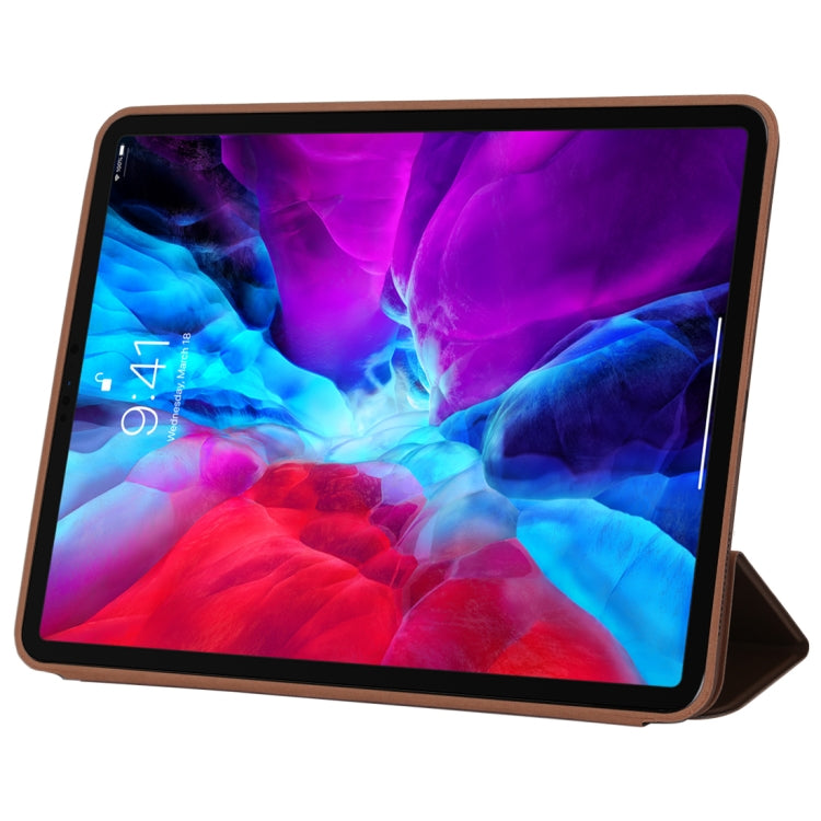For iPad Pro 12.9 inch (2020/2021) 3-fold Horizontal Flip Smart Leather Tablet Case with Sleep / Wake-up Function & Holder(Brown) - iPad Pro 12.9 (2022/2021) Cases by buy2fix | Online Shopping UK | buy2fix