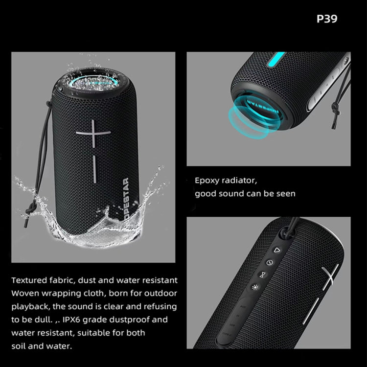 HOPESTAR P39 Outdoor Waterproof RGB Light Wireless Bluetooth Speaker(Black) - Waterproof Speaker by HOPESTAR | Online Shopping UK | buy2fix