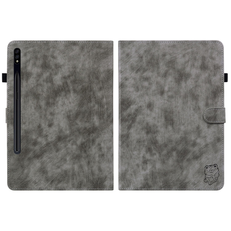 For Samsung Galaxy Tab S7/Tab S8 Tiger Pattern Flip Leather Tablet Case(Grey) by buy2fix