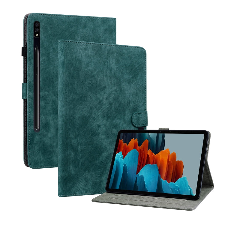 For Samsung Galaxy Tab S7/Tab S8 Tiger Pattern Flip Leather Tablet Case(Dark Green) by buy2fix