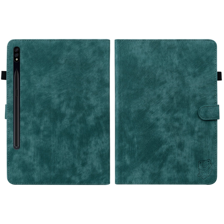 For Samsung Galaxy Tab S7/Tab S8 Tiger Pattern Flip Leather Tablet Case(Dark Green) by buy2fix