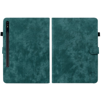 For Samsung Galaxy Tab S7/Tab S8 Tiger Pattern Flip Leather Tablet Case(Dark Green) by buy2fix