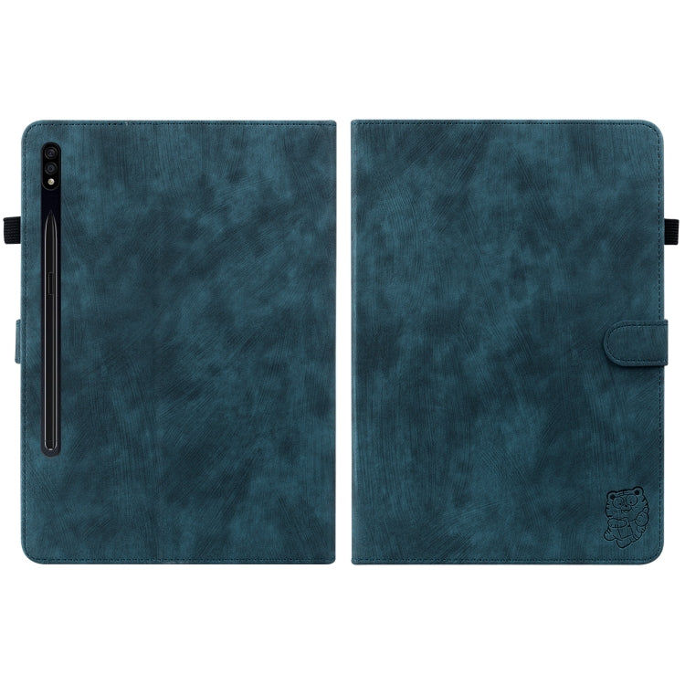 For Samsung Galaxy Tab S7/Tab S8 Tiger Pattern Flip Leather Tablet Case(Dark Blue) by buy2fix
