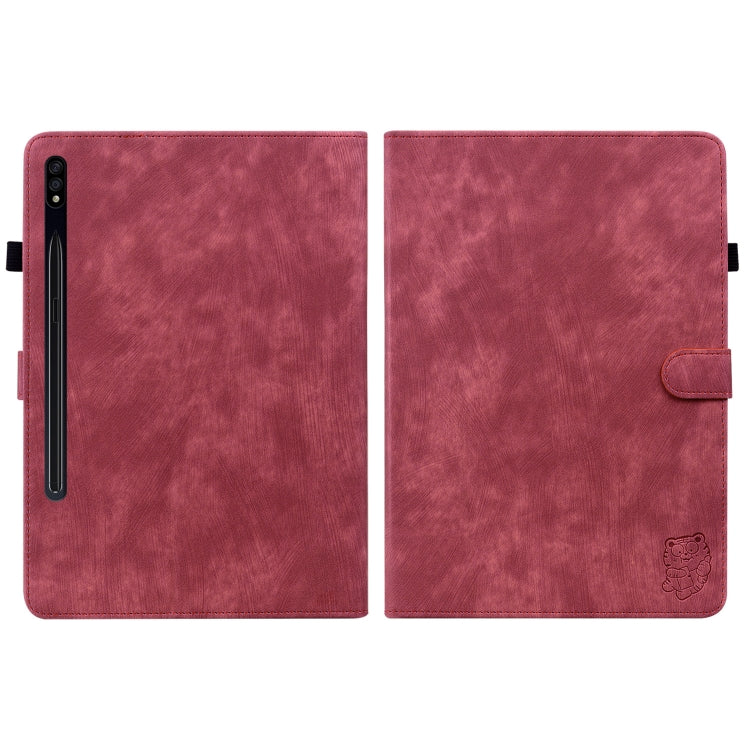 For Samsung Galaxy Tab S7+/Tab S8+ Tiger Pattern Flip Leather Tablet Case(Red) by buy2fix