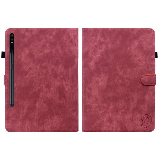 For Samsung Galaxy Tab S9 Tiger Pattern Flip Leather Tablet Case(Red) by buy2fix