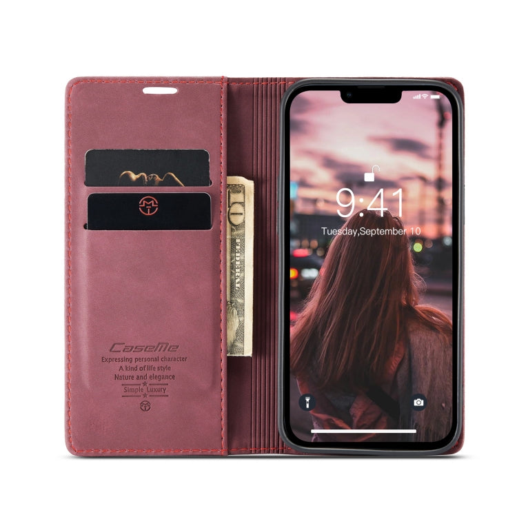 For iPhone 14 CaseMe-013 Multifunctional Retro Frosted Leather Phone Case (Wine Red) - iPhone 14 Cases by CaseMe | Online Shopping UK | buy2fix