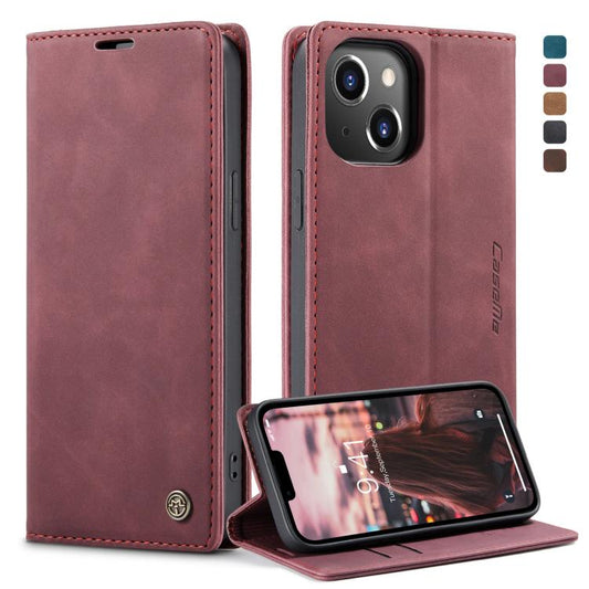 For iPhone 14 CaseMe-013 Multifunctional Retro Frosted Leather Phone Case (Wine Red) - iPhone 14 Cases by CaseMe | Online Shopping UK | buy2fix