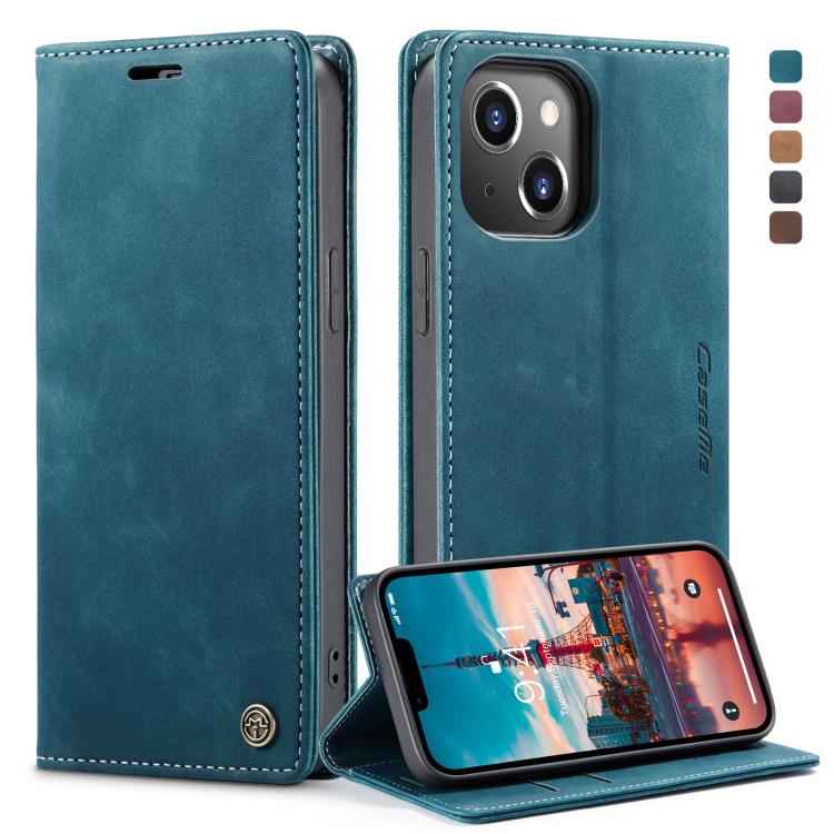 For iPhone 14 CaseMe-013 Multifunctional Retro Frosted Leather Phone Case (Blue) - iPhone 14 Cases by CaseMe | Online Shopping UK | buy2fix