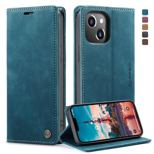 For iPhone 14 CaseMe-013 Multifunctional Retro Frosted Leather Phone Case (Blue) - iPhone 14 Cases by CaseMe | Online Shopping UK | buy2fix