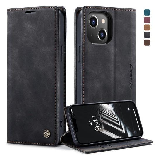 For iPhone 14 CaseMe-013 Multifunctional Retro Frosted Leather Phone Case (Black) by CaseMe