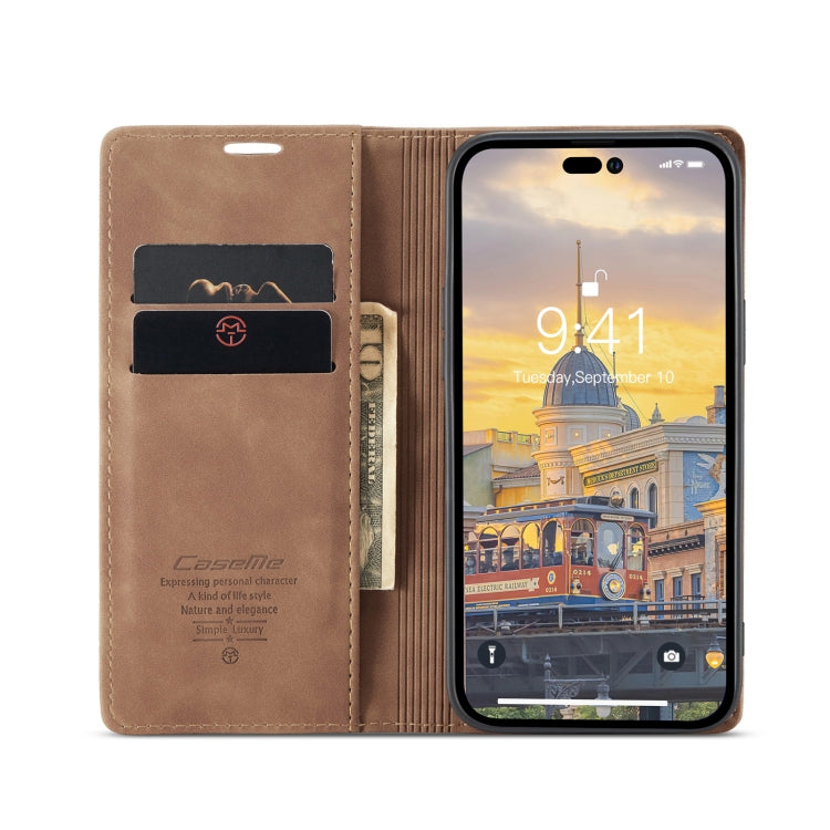 For iPhone 14 Pro CaseMe-013 Multifunctional Retro Frosted Leather Phone Case(Brown) - iPhone 14 Pro Cases by CaseMe | Online Shopping UK | buy2fix