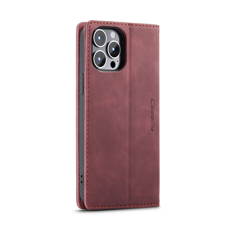 For iPhone 14 Pro CaseMe-013 Multifunctional Retro Frosted Leather Phone Case(Wine Red) - iPhone 14 Pro Cases by CaseMe | Online Shopping UK | buy2fix
