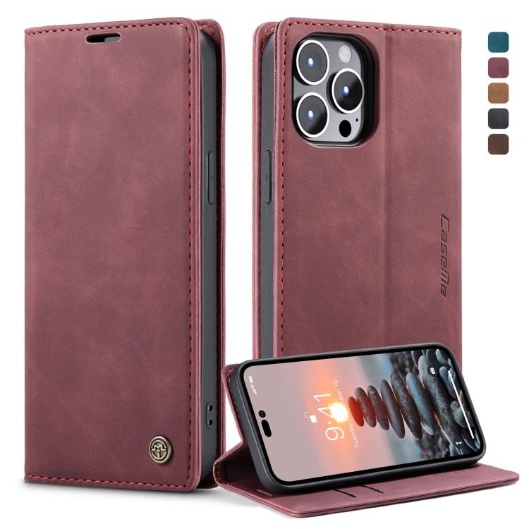 For iPhone 14 Pro CaseMe-013 Multifunctional Retro Frosted Leather Phone Case(Wine Red) - iPhone 14 Pro Cases by CaseMe | Online Shopping UK | buy2fix
