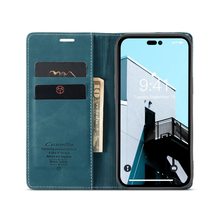 For iPhone 14 Pro CaseMe-013 Multifunctional Retro Frosted Leather Phone Case(Blue) - iPhone 14 Pro Cases by CaseMe | Online Shopping UK | buy2fix