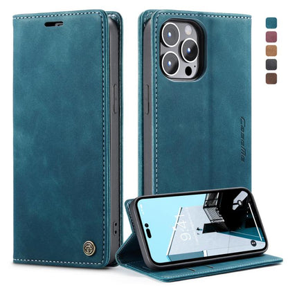 For iPhone 14 Pro CaseMe-013 Multifunctional Retro Frosted Leather Phone Case(Blue) - iPhone 14 Pro Cases by CaseMe | Online Shopping UK | buy2fix