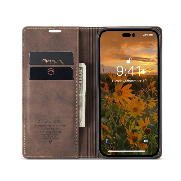 For iPhone 14 Pro CaseMe-013 Multifunctional Retro Frosted Leather Phone Case(Coffee) - iPhone 14 Pro Cases by CaseMe | Online Shopping UK | buy2fix