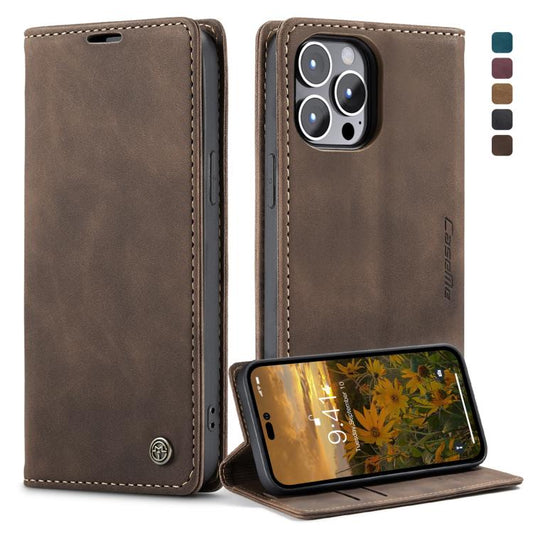 For iPhone 14 Pro CaseMe-013 Multifunctional Retro Frosted Leather Phone Case(Coffee) - iPhone 14 Pro Cases by CaseMe | Online Shopping UK | buy2fix