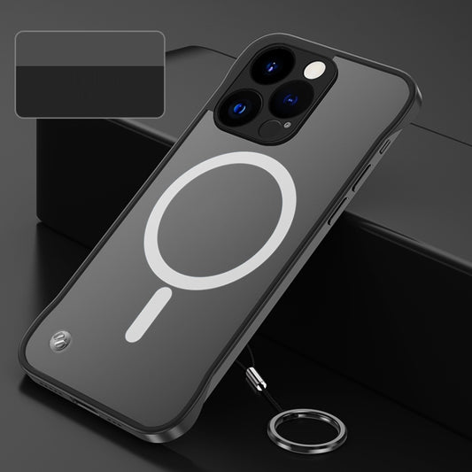 For iPhone 14 Pro Max Metal Lens Frosted Magsafe Phone Case (Black) by buy2fix