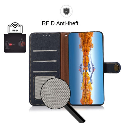 For Samsung Galaxy M13 4G KHAZNEH Custer Genuine Leather RFID Phone Case(Blue) - Galaxy Phone Cases by buy2fix | Online Shopping UK | buy2fix