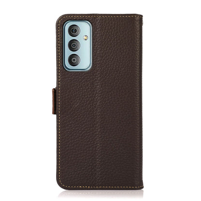 For Samsung Galaxy M13 4G KHAZNEH Side-Magnetic Litchi Genuine Leather RFID Phone Case(Brown) - Galaxy Phone Cases by buy2fix | Online Shopping UK | buy2fix