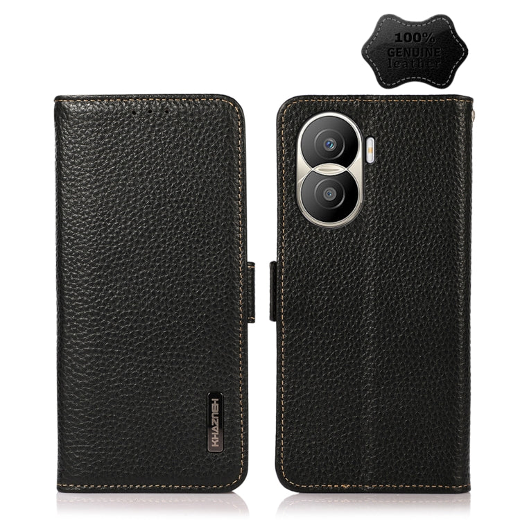 For Honor X40i KHAZNEH Side-Magnetic Litchi Texture Genuine Leather RFID Phone Case(Black) - Honor Cases by buy2fix | Online Shopping UK | buy2fix