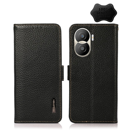For Honor X40i KHAZNEH Side-Magnetic Litchi Texture Genuine Leather RFID Phone Case(Black) - Honor Cases by buy2fix | Online Shopping UK | buy2fix