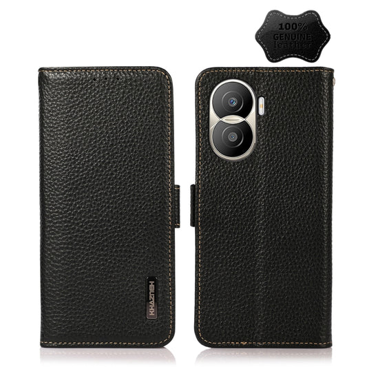 For Honor X40i KHAZNEH Side-Magnetic Litchi Texture Genuine Leather RFID Phone Case(Black) - Honor Cases by buy2fix | Online Shopping UK | buy2fix