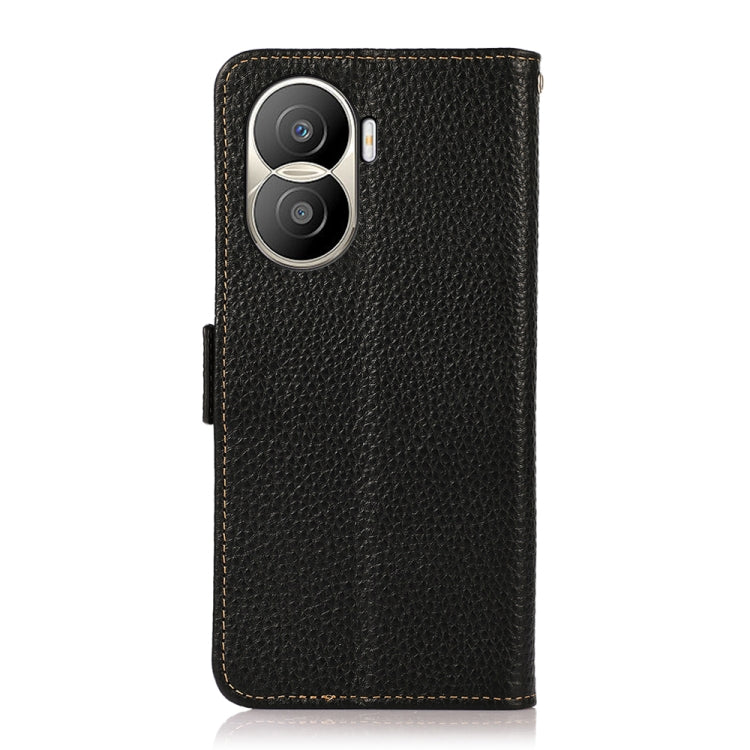 For Honor X40i KHAZNEH Side-Magnetic Litchi Texture Genuine Leather RFID Phone Case(Black) - Honor Cases by buy2fix | Online Shopping UK | buy2fix