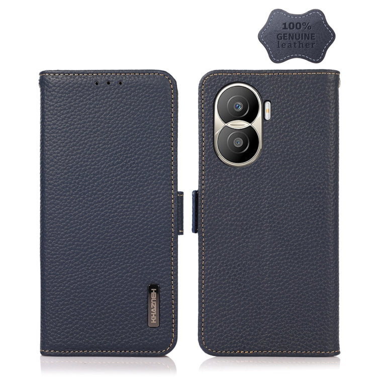 For Honor X40i KHAZNEH Side-Magnetic Litchi Texture Genuine Leather RFID Phone Case(Blue) - Honor Cases by buy2fix | Online Shopping UK | buy2fix