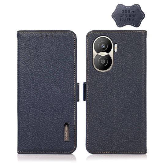 For Honor X40i KHAZNEH Side-Magnetic Litchi Texture Genuine Leather RFID Phone Case(Blue) - Honor Cases by buy2fix | Online Shopping UK | buy2fix