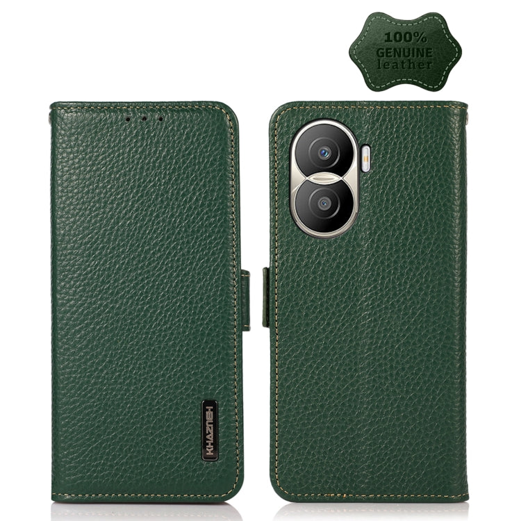For Honor X40i KHAZNEH Side-Magnetic Litchi Texture Genuine Leather RFID Phone Case(Green) - Honor Cases by buy2fix | Online Shopping UK | buy2fix