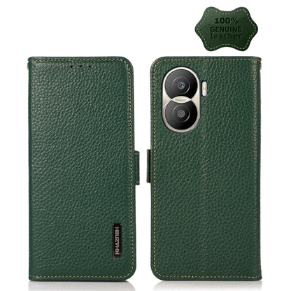 For Honor X40i KHAZNEH Side-Magnetic Litchi Texture Genuine Leather RFID Phone Case(Green) - Honor Cases by buy2fix | Online Shopping UK | buy2fix