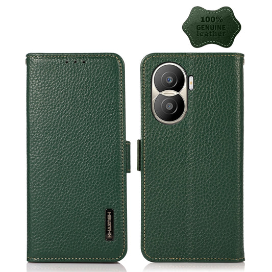 For Honor X40i KHAZNEH Side-Magnetic Litchi Texture Genuine Leather RFID Phone Case(Green) - Honor Cases by buy2fix | Online Shopping UK | buy2fix