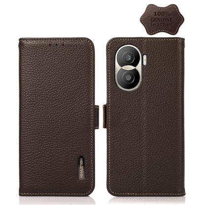 For Honor X40i KHAZNEH Side-Magnetic Litchi Texture Genuine Leather RFID Phone Case(Brown) - Honor Cases by buy2fix | Online Shopping UK | buy2fix