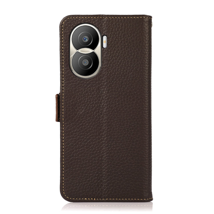 For Honor X40i KHAZNEH Side-Magnetic Litchi Texture Genuine Leather RFID Phone Case(Brown) - Honor Cases by buy2fix | Online Shopping UK | buy2fix