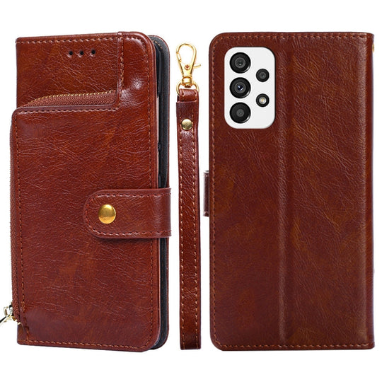 For Samsung Galaxy A73 5G Zipper Bag Leather Phone Case(Brown)