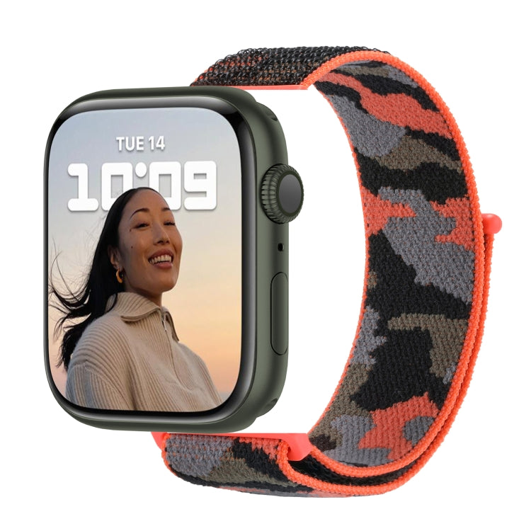 Nylon Loop Watch Band For Apple Watch Series 9&8&7 41mm / SE 3&SE 2&6&SE&5&4 40mm / 3&2&1 38mm(Orange Camouflage) by buy2fix
