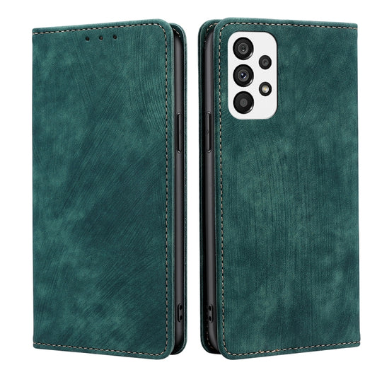 For Samsung Galaxy A73 5G RFID Anti-theft Brush Magnetic Leather Phone Case(Green)