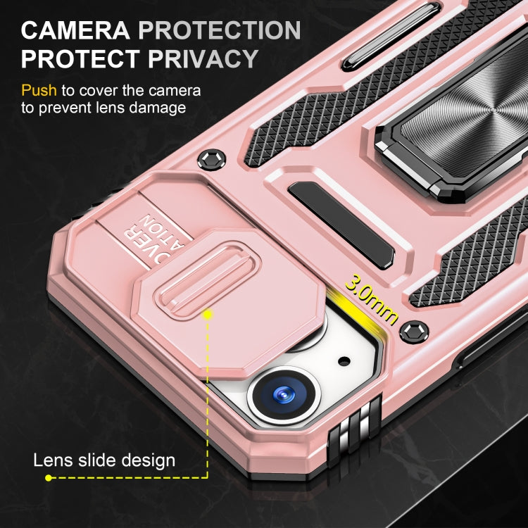 For iPhone 14 Plus Armor PC + TPU Camera Shield Phone Case (Rose Gold) by buy2fix