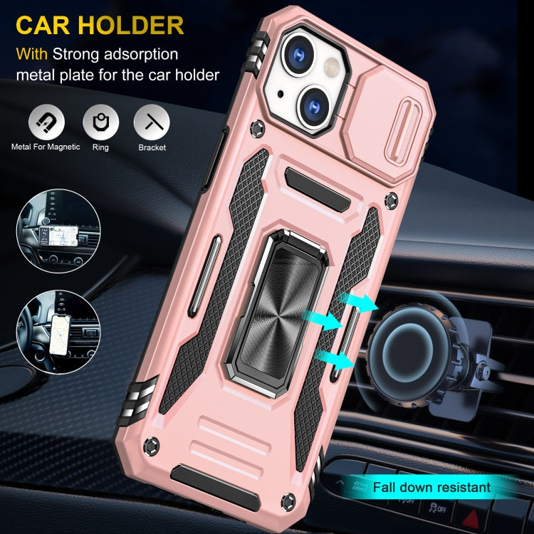 For iPhone 14 Plus Armor PC + TPU Camera Shield Phone Case (Rose Gold) by buy2fix