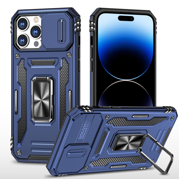 For iPhone 14 Pro Max Armor PC + TPU Camera Shield Phone Case (Navy Blue) by buy2fix