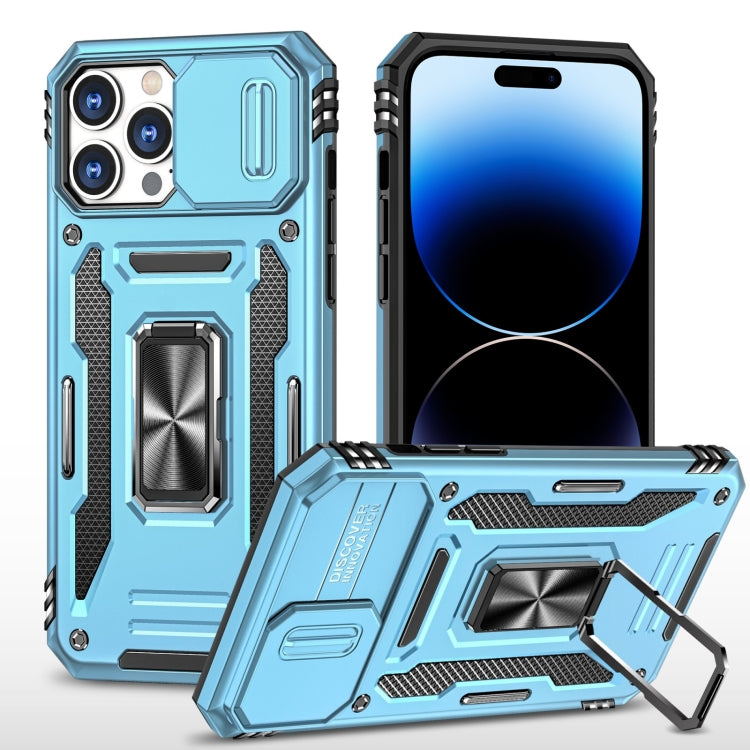 For iPhone 14 Pro Max Armor PC + TPU Camera Shield Phone Case (Light Blue) by buy2fix