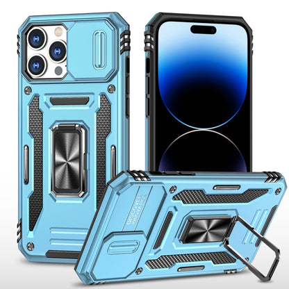 For iPhone 14 Pro Max Armor PC + TPU Camera Shield Phone Case (Light Blue) by buy2fix