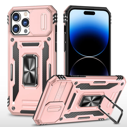 For iPhone 14 Pro Max Armor PC + TPU Camera Shield Phone Case (Rose Gold) by buy2fix