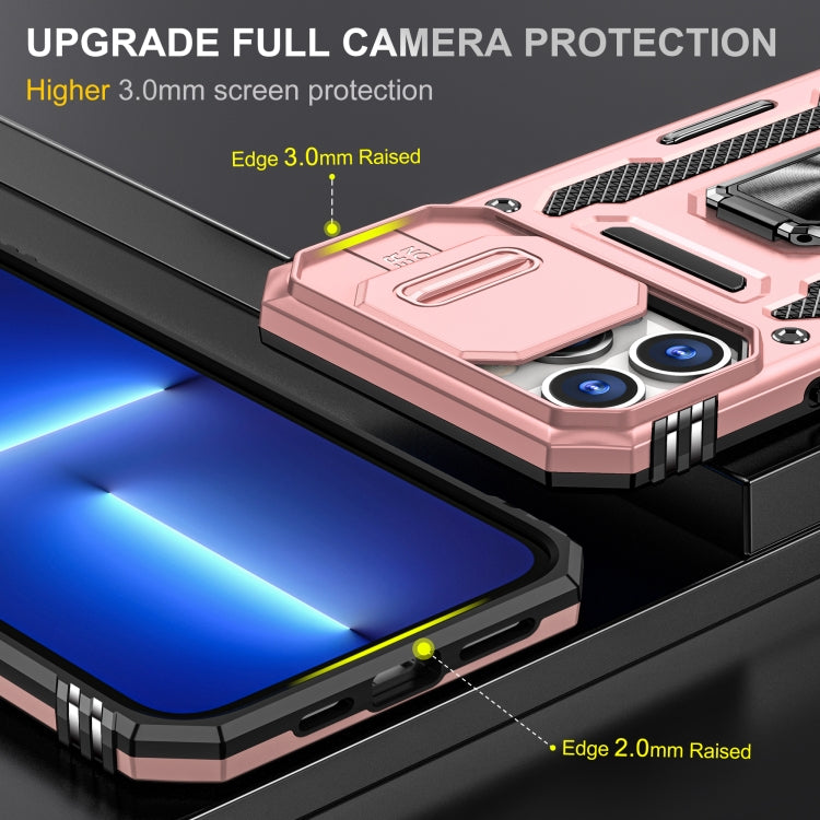 For iPhone 14 Pro Max Armor PC + TPU Camera Shield Phone Case (Rose Gold) by buy2fix