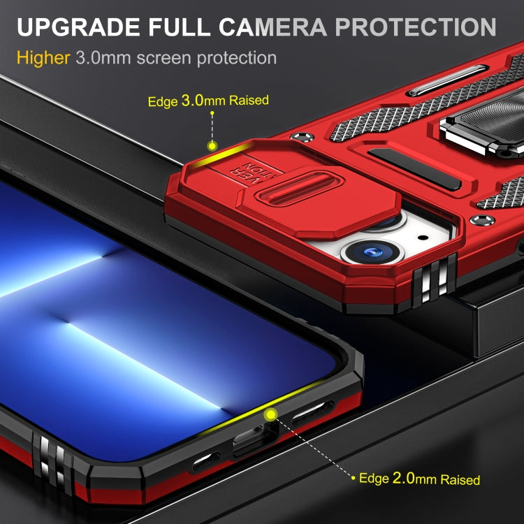 For iPhone 13 Armor PC + TPU Camera Shield Phone Case(Red) by buy2fix