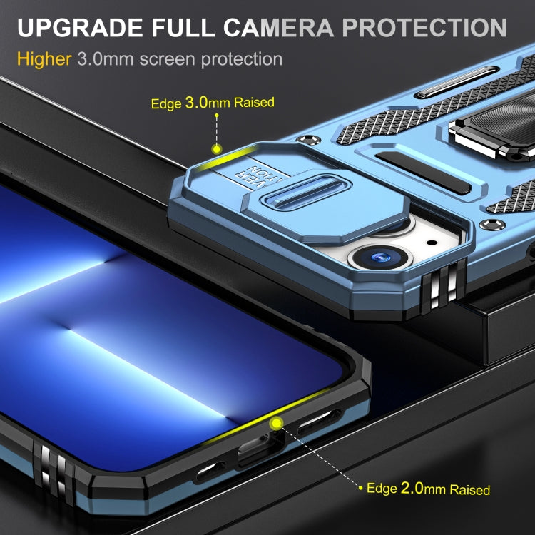For iPhone 13 Armor PC + TPU Camera Shield Phone Case(Light Blue) by buy2fix
